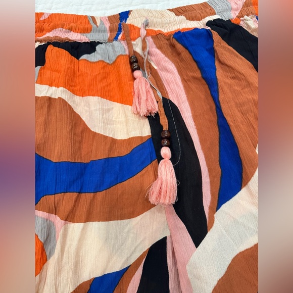 True Destinations Abstract Print Wide-Leg Pants L | Tassel Drawstring - Picture 2 of 5